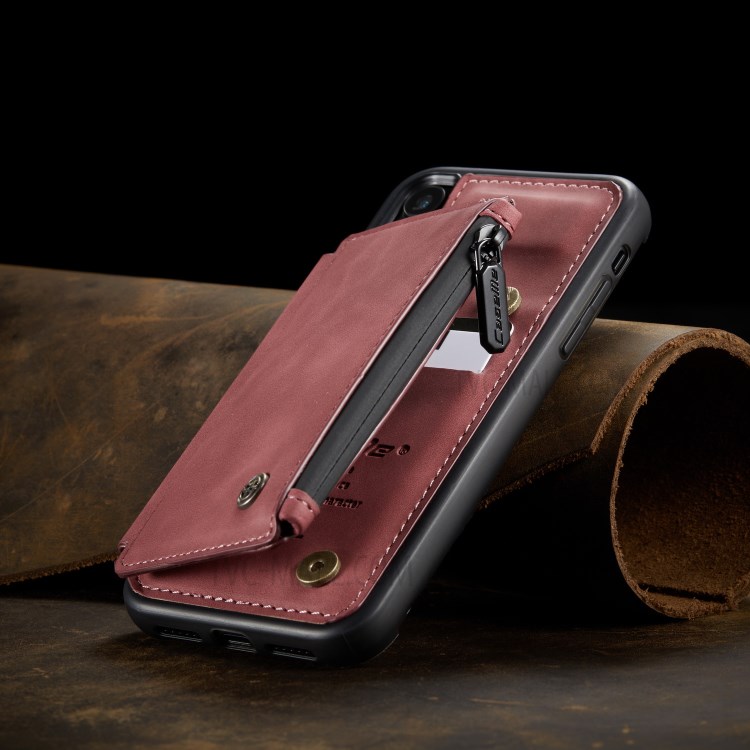 Caseme C20 Zipper Pocket Ranguetes PU Cubierta de Teléfono TPU Recubierta de Cuero Para Iphone XR 6.1 Pulgadas - Rojo-3