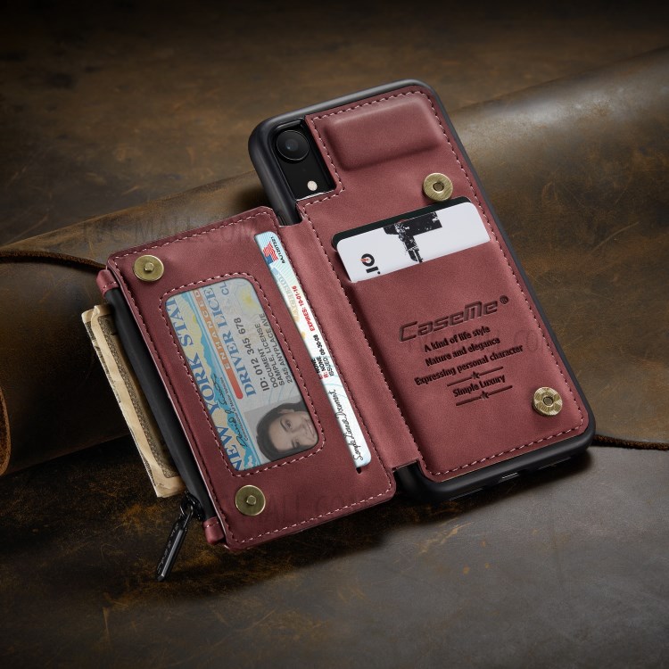 CASEME C20 Zipper Pocket Card Slots PU Leather Coated TPU Phone Cover for iPhone XR 6.1 inch - Red-4