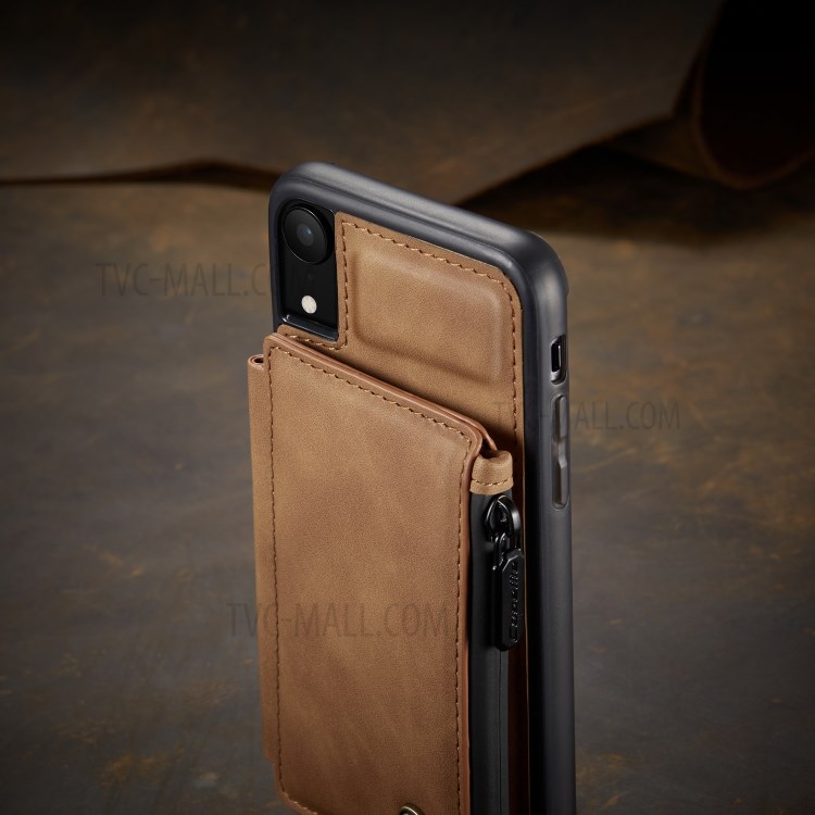 CASEME C20 Zipper Pocket Card Slots PU Leather Coated TPU Phone Cover for iPhone XR 6.1 inch - Brown-10
