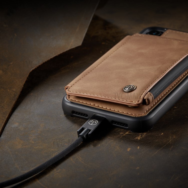 CASEME C20 Zipper Pocket Card Slots PU Leather Coated TPU Phone Cover for iPhone XR 6.1 inch - Brown-11