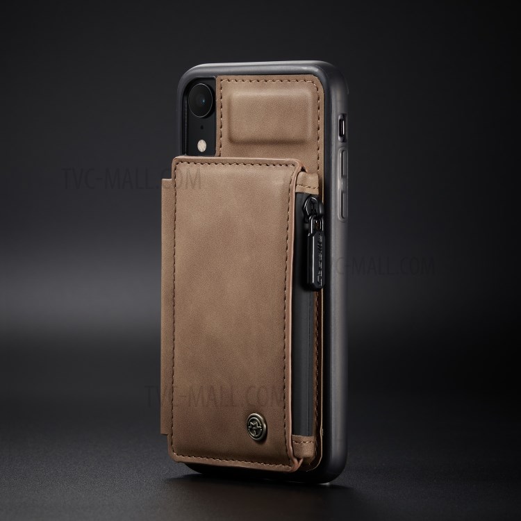 CASEME C20 Zipper Pocket Card Slots PU Leather Coated TPU Phone Cover for iPhone XR 6.1 inch - Brown-13