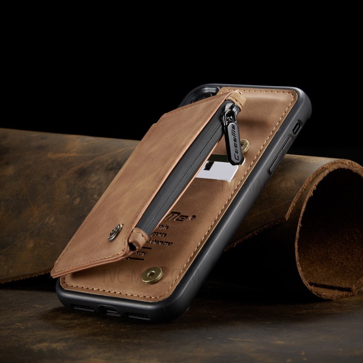 CASEME C20 Zipper Pocket Card Slots PU Leather Coated TPU Phone Cover for iPhone XR 6.1 inch - Brown-3