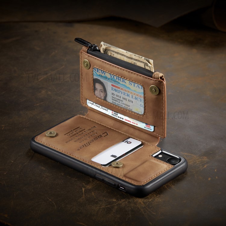 CASEME C20 Zipper Pocket Card Slots PU Leather Coated TPU Phone Cover for iPhone XR 6.1 inch - Brown-6