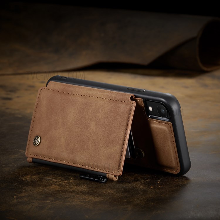 CASEME C20 Zipper Pocket Card Slots PU Leather Coated TPU Phone Cover for iPhone XR 6.1 inch - Brown-7