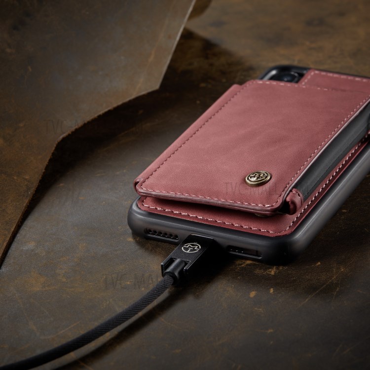 CASEME C20 Zipper Pocket Card Slots PU Leather Coated TPU Back Case for iPhone X/XS 5.8 inch - Red-11