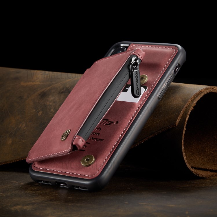 CASEME C20 Zipper Pocket Card Slots PU Leather Coated TPU Back Case for iPhone X/XS 5.8 inch - Red-3