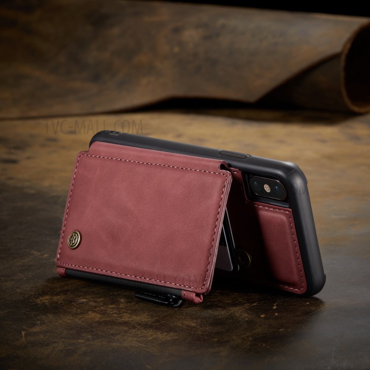 CASEME C20 Zipper Pocket Card Slots PU Leather Coated TPU Back Case for iPhone X/XS 5.8 inch - Red-7