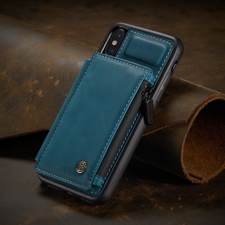 CASEME C20 Zipper Pocket Card Slots PU Leather Coated TPU Back Case for iPhone X/XS 5.8 inch - Blue-1