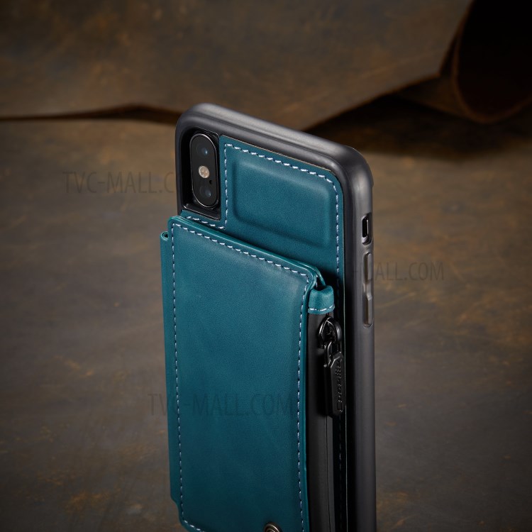 CASEME C20 Zipper Pocket Card Slots PU Leather Coated TPU Back Case for iPhone X/XS 5.8 inch - Blue-10