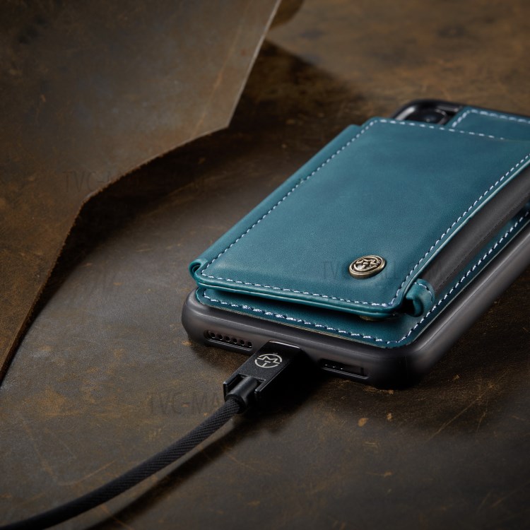 CASEME C20 Zipper Pocket Card Slots PU Leather Coated TPU Back Case for iPhone X/XS 5.8 inch - Blue-11