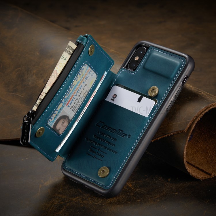 CASEME C20 Zipper Pocket Card Slots PU Leather Coated TPU Back Case for iPhone X/XS 5.8 inch - Blue-2