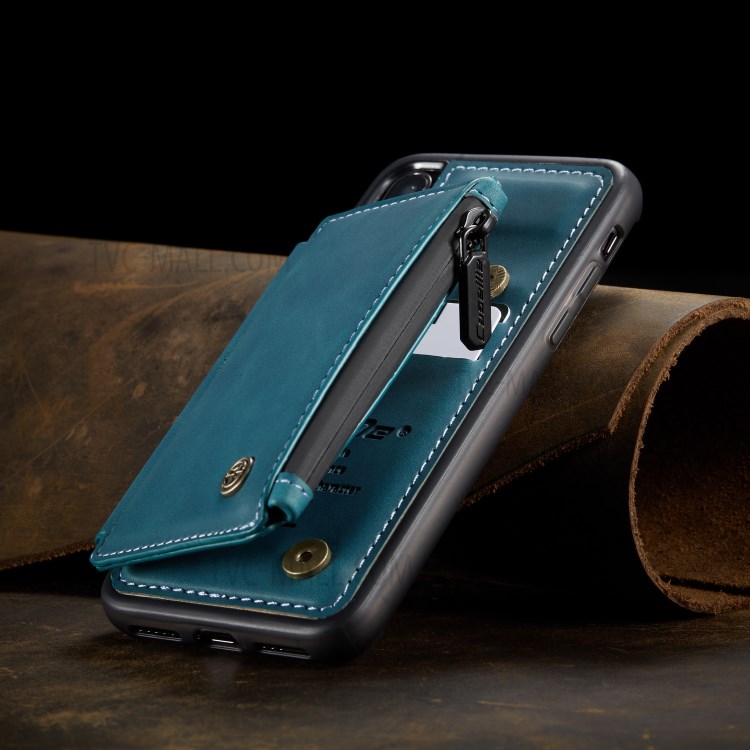 CASEME C20 Zipper Pocket Card Slots PU Leather Coated TPU Back Case for iPhone X/XS 5.8 inch - Blue-3