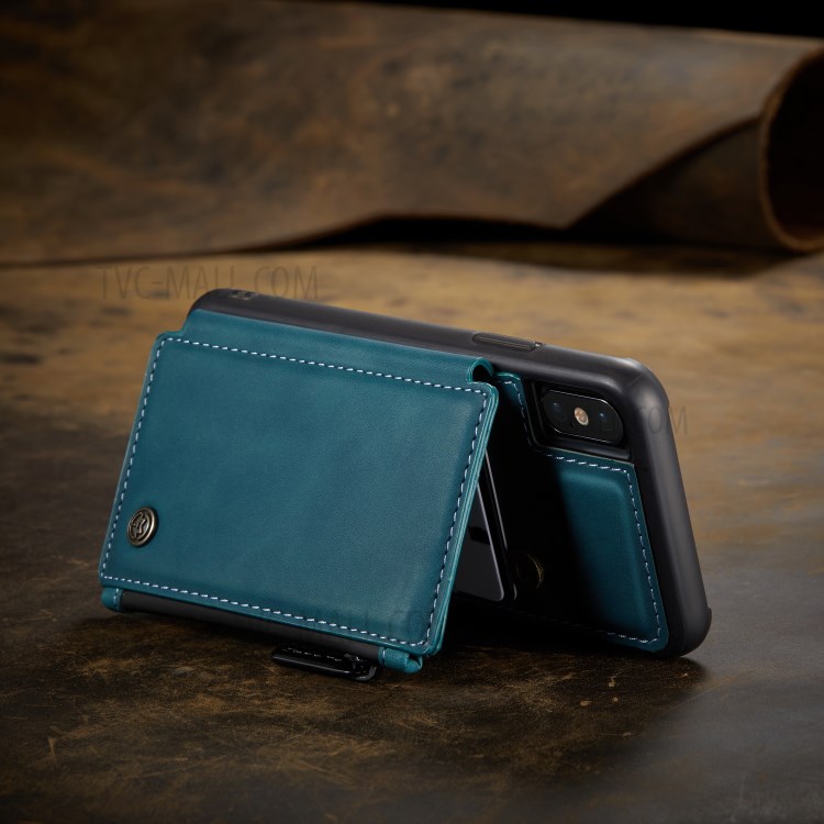 CASEME C20 Zipper Pocket Card Slots PU Leather Coated TPU Back Case for iPhone X/XS 5.8 inch - Blue-7