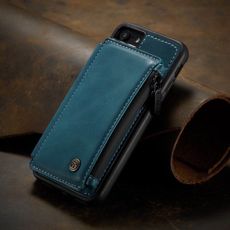 CASEME C20 Zipper Pocket Card Slots PU Leather Coated TPU Case for iPhone 7/8 4.7 inch - Blue-1