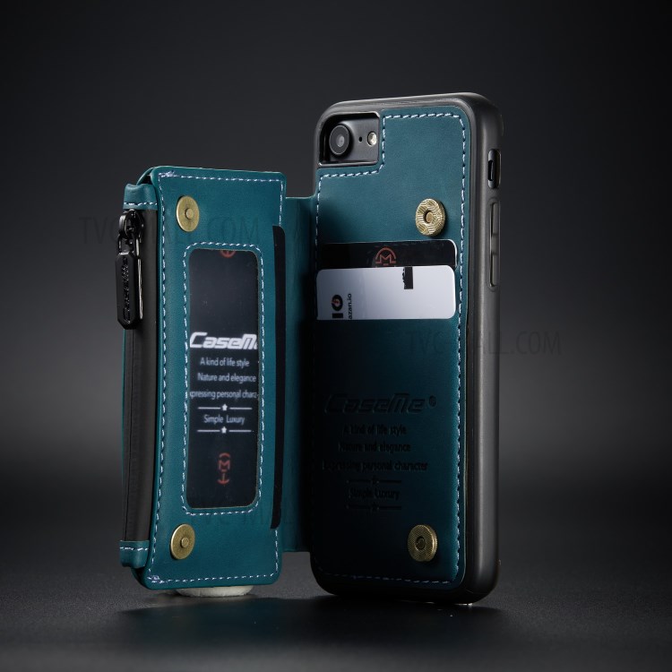 CASEME C20 Zipper Pocket Card Slots PU Leather Coated TPU Case for iPhone 7/8 4.7 inch - Blue-10