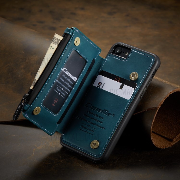 CASEME C20 Zipper Pocket Card Slots PU Leather Coated TPU Case for iPhone 7/8 4.7 inch - Blue-2