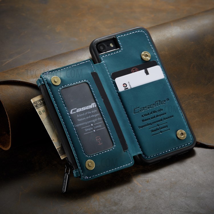 CASEME C20 Zipper Pocket Card Slots PU Leather Coated TPU Case for iPhone 7/8 4.7 inch - Blue-3