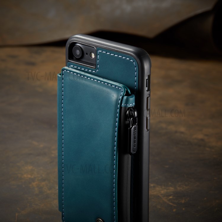 CASEME C20 Zipper Pocket Card Slots PU Leather Coated TPU Case for iPhone 7/8 4.7 inch - Blue-5