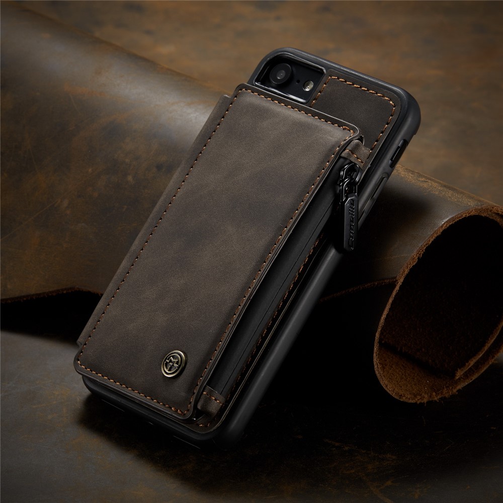 CASEME C20 Zipper Pocket Card Slots PU Leather Coated TPU Case for iPhone 7/8 4.7 inch - Coffee-1