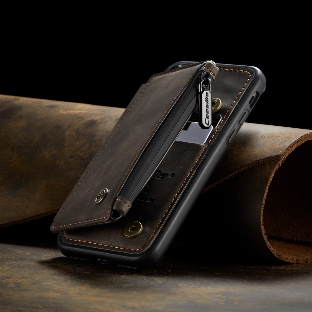 CASEME C20 Zipper Pocket Card Slots PU Leather Coated TPU Case for iPhone 7/8 4.7 inch - Coffee-4