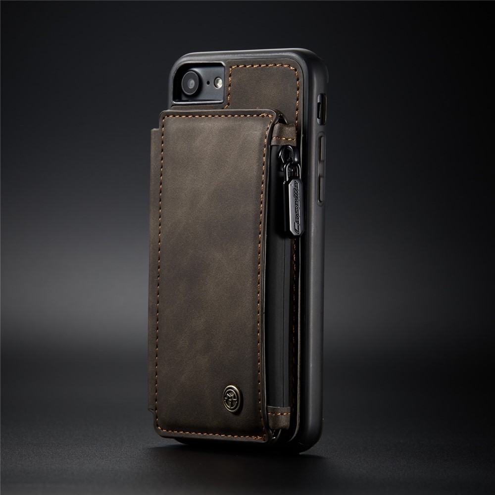 CASEME C20 Zipper Pocket Card Slots PU Leather Coated TPU Case for iPhone 7/8 4.7 inch - Coffee-9