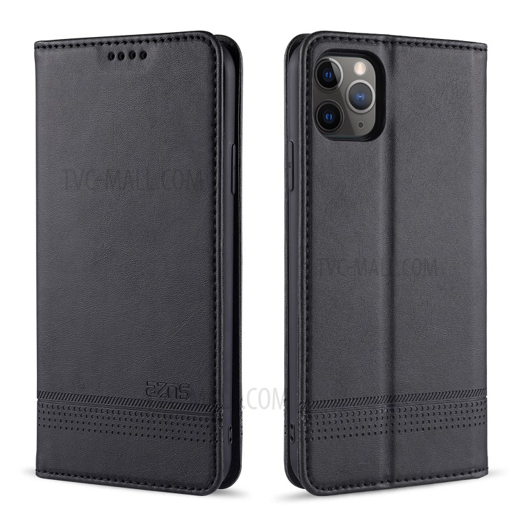 AZNS Magnetic Absorbed Leather Wallet Cover Case for iPhone 12 5.4-inch - Black-1