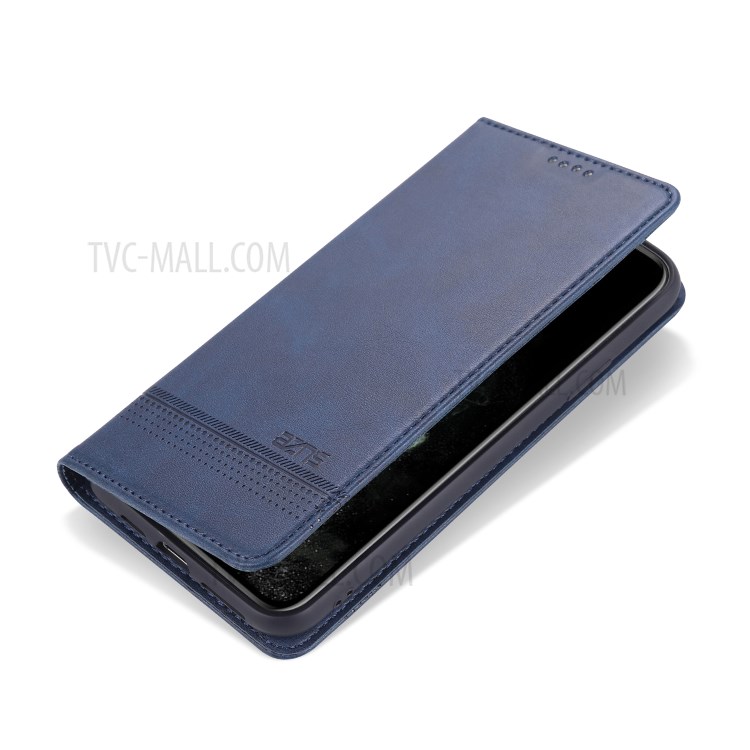 AZNS Magnetic Absored Leather Cartet Case Para Iphone 12 Mini 5,4 Polegadas - Azul-2