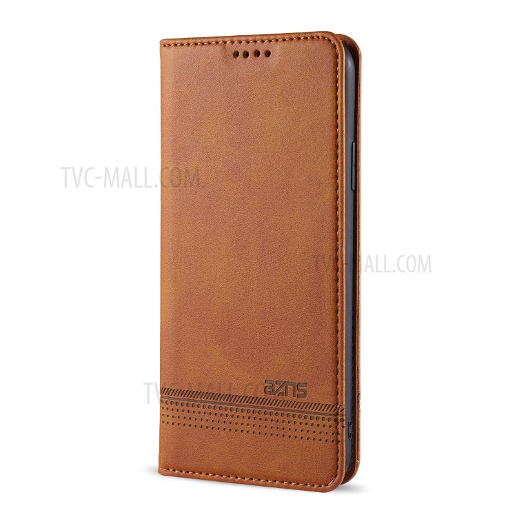 AZNS Magnetic Absorbed Leather Wallet Cover Case for iPhone 12 mini - Brown-3