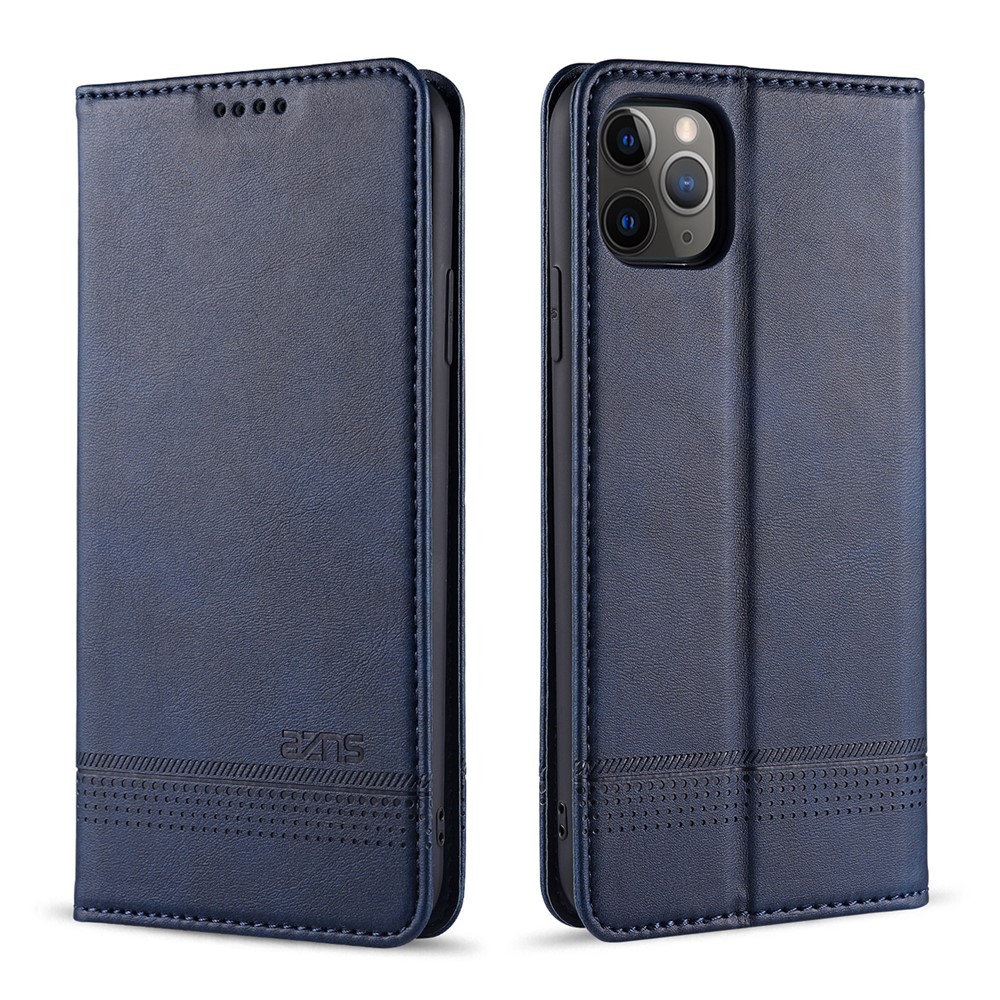 AZNS Magnetic Absorbed Leather Wallet Cover Case for iPhone 12 Pro/12 - Blue-1