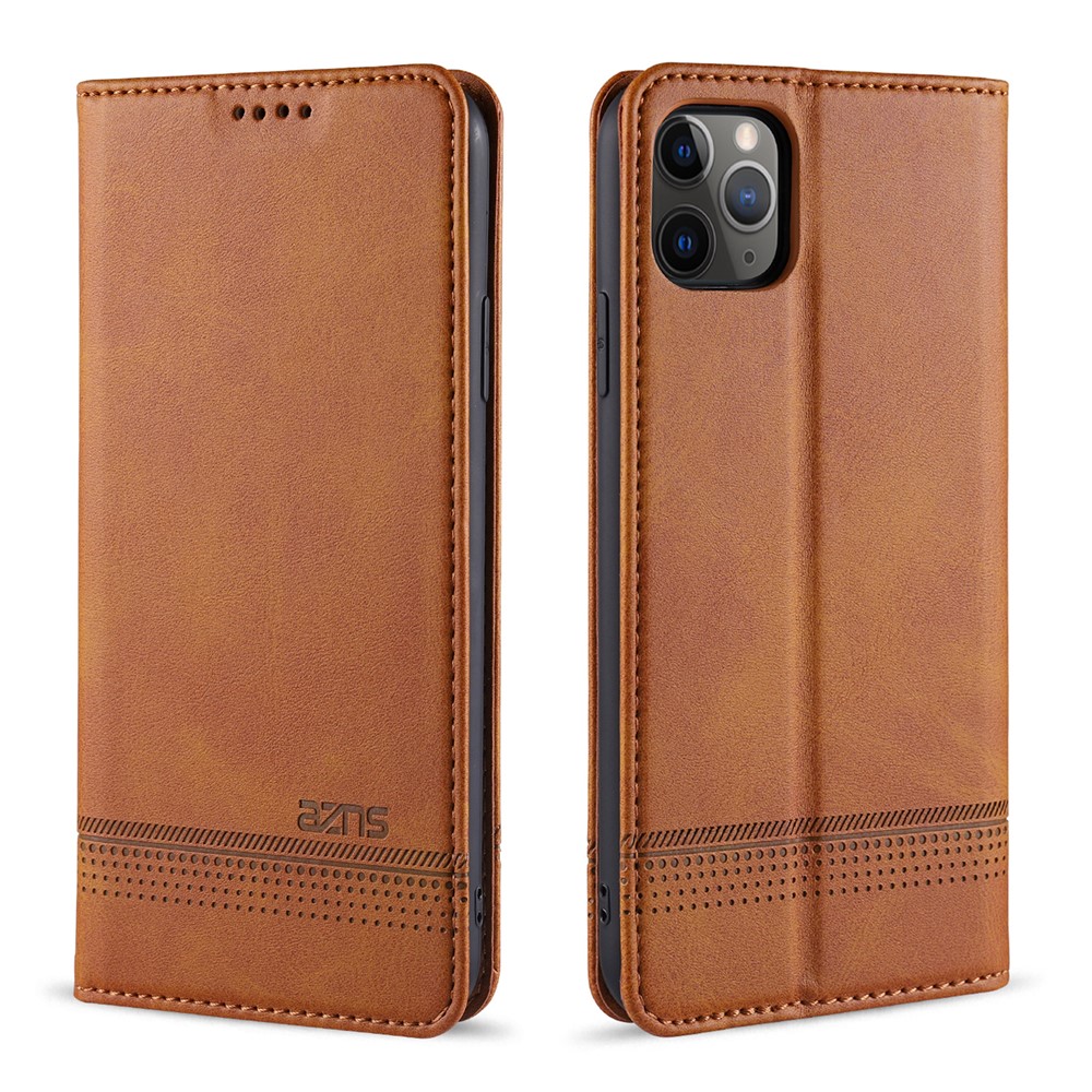 AZNS Magnetic Absorbed Leather Wallet Cover Case for iPhone 12 Pro/12 - Brown-1