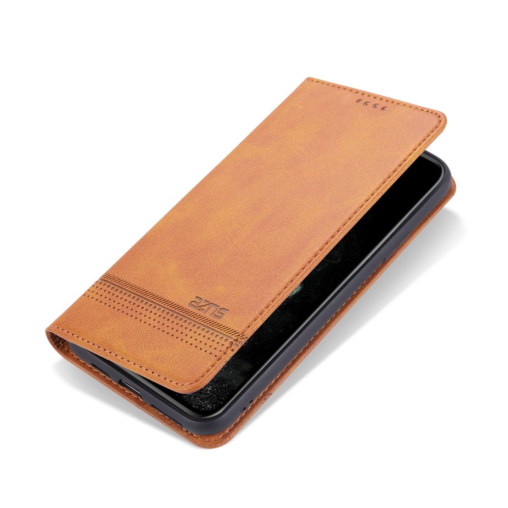 AZNS Magnetic Absorbed Leather Wallet Cover Case for iPhone 12 Pro/12 - Brown-2