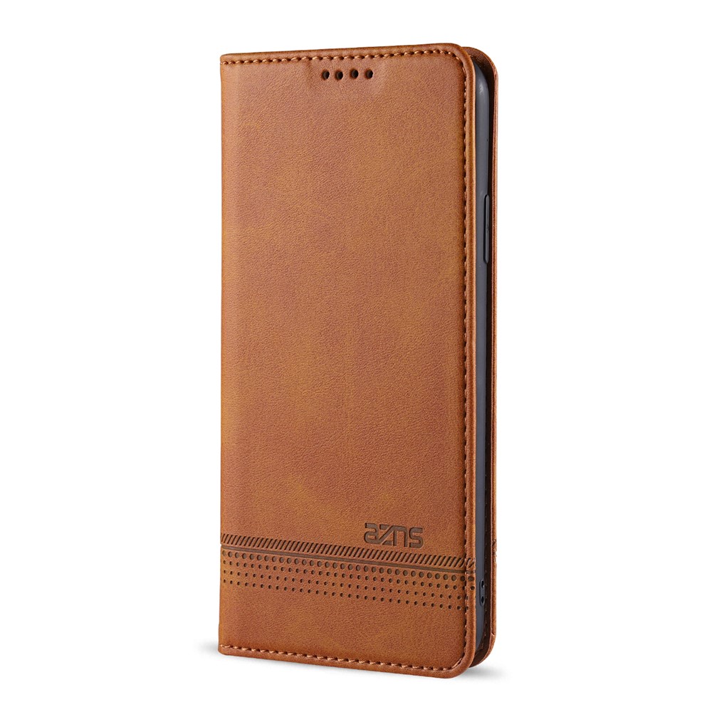 AZNS Magnetic Absorbed Leather Wallet Cover Case for iPhone 12 Pro/12 - Brown-3
