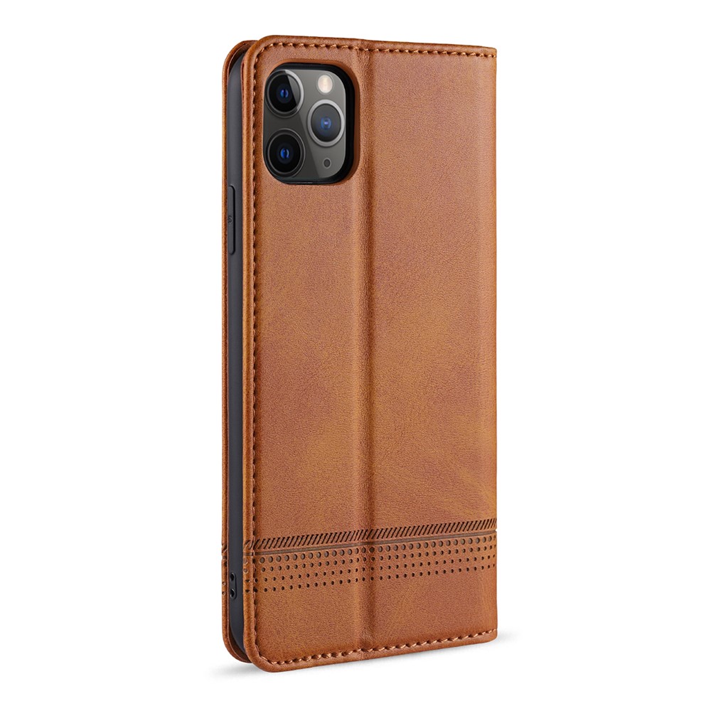 AZNS Magnetic Absorbed Leather Wallet Cover Case for iPhone 12 Pro/12 - Brown-4