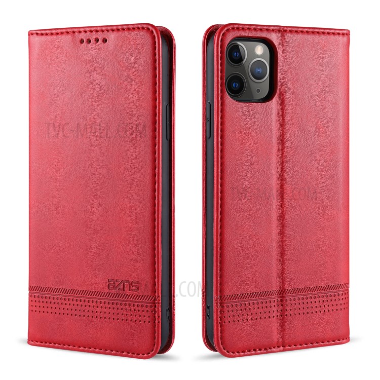 AZNS Magnetic Absorbed Leather Wallet Cover Case for iPhone 12 Pro Max 6.7-inch - Red-1