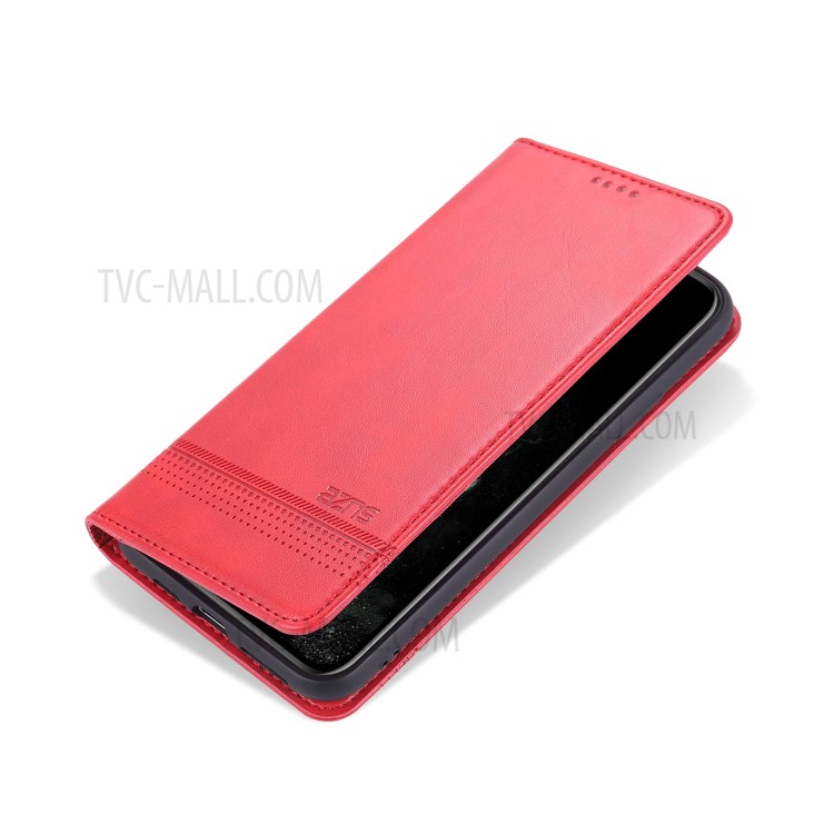 AZNS Magnetic Absorbed Leather Wallet Cover Case for iPhone 12 Pro Max 6.7-inch - Red-2