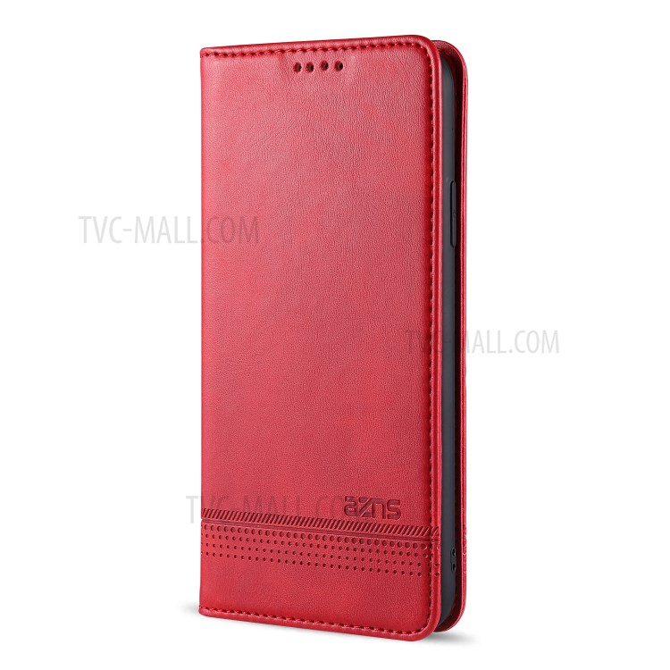 AZNS Magnetic Absorbed Leather Wallet Cover Case for iPhone 12 Pro Max 6.7-inch - Red-3
