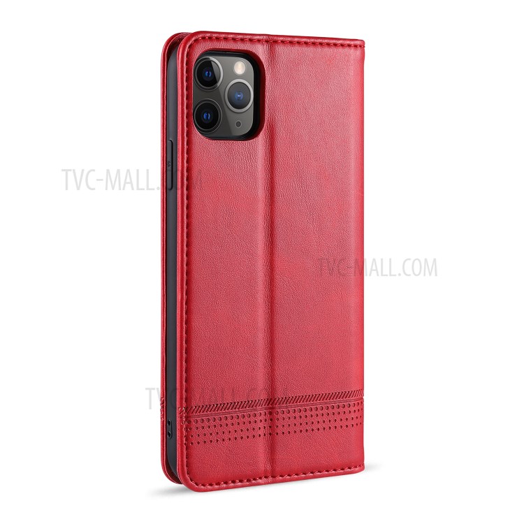 AZNS Magnetic Absorbed Leather Wallet Cover Case for iPhone 12 Pro Max 6.7-inch - Red-4