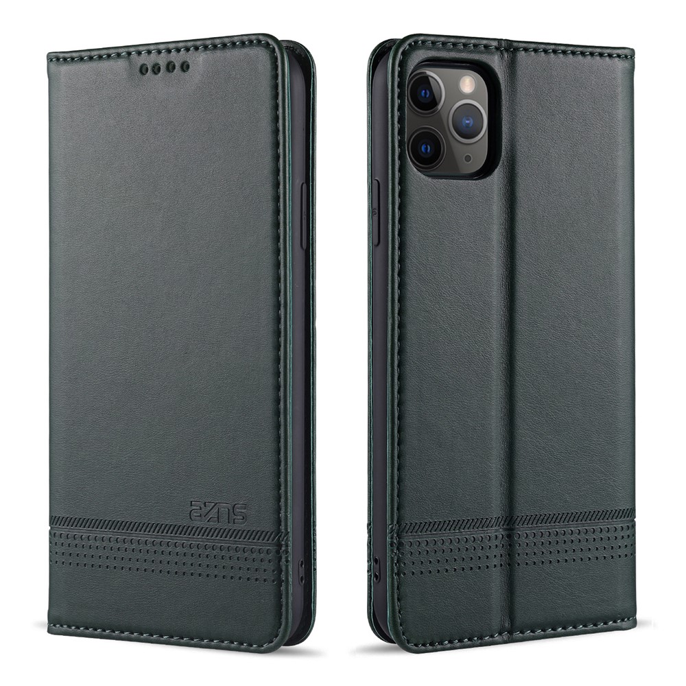 AZNS Magnetic Absorbed Leather Wallet Cover Case for iPhone 12 Pro Max 6.7-inch - Green-1