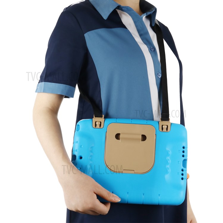Shockproof EVA Kickstand Tablet Case with Shoulder Strap for iPad 10.2 (2020) (2019) - Blue-10