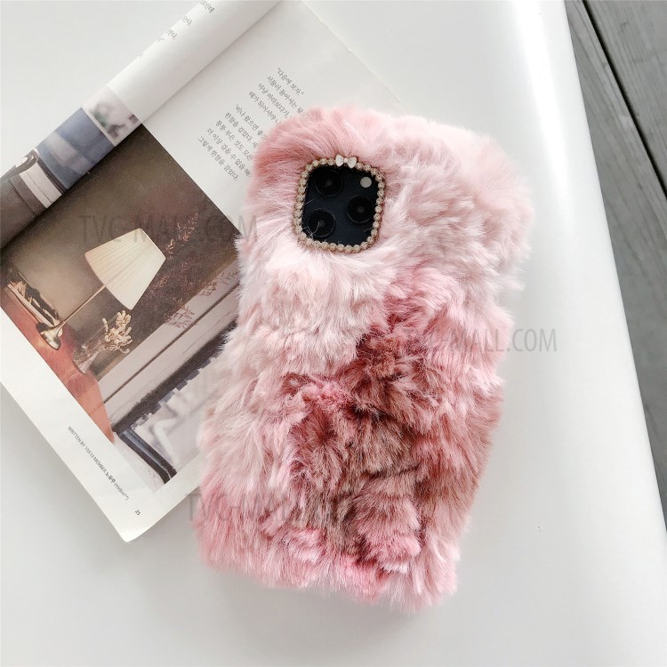 Soft Plush Coated TPU Cell Phone Case for iPhone 12 mini - Pink / Brown-1
