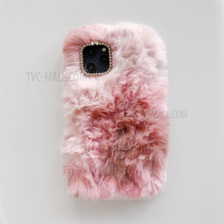 Soft Plush Coated TPU Cell Phone Case for iPhone 12 mini - Pink / Brown-2
