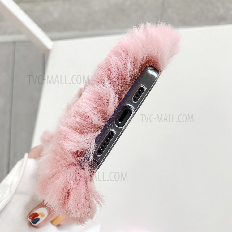 Soft Plush Coated TPU Cell Phone Case for iPhone 12 mini - Pink / Brown-3