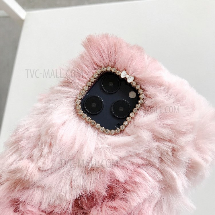 Soft Plush Coated TPU Cell Phone Case for iPhone 12 mini - Pink / Brown-4