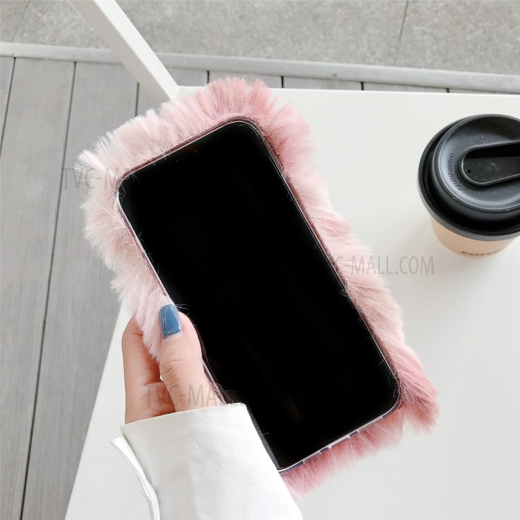 Soft Plush Coated TPU Cell Phone Case for iPhone 12 mini - Pink / Brown-5