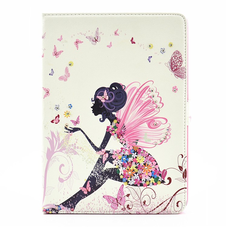 For iPad Pro 9.7 Butterfly Series Rhinestone Decorated Smart Leather Stand Case - Butterfly-like Girl-1
