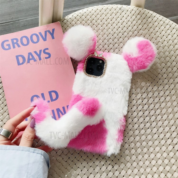 Bi-color Rat Shape Fur Coated TPU Cell Phone Cover for iPhone 12 mini - Pink-1