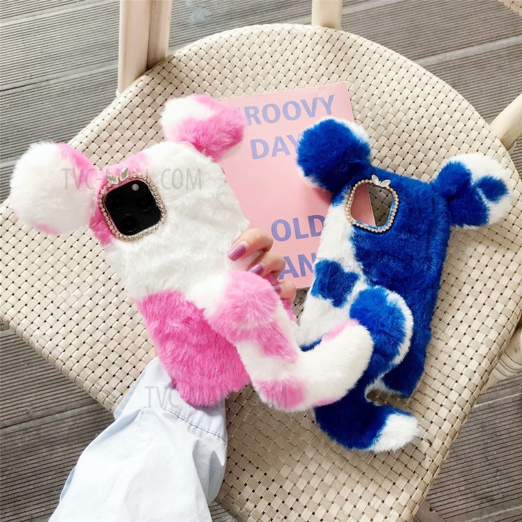 Bi-color Rat Shape Fur Coated TPU Cell Phone Cover for iPhone 12 mini - Pink-2
