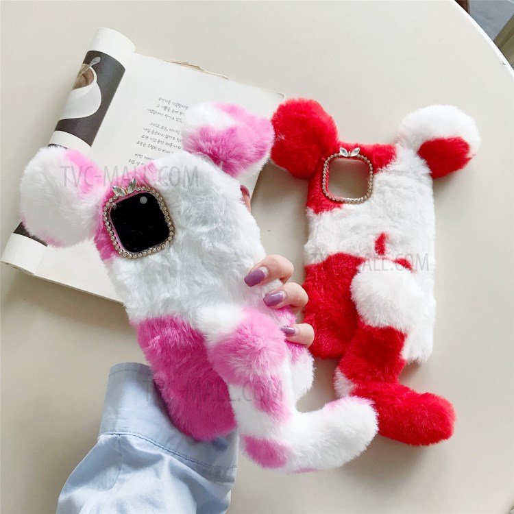 Bi-color Rat Shape Fur Coated TPU Cell Phone Cover for iPhone 12 mini - Pink-3