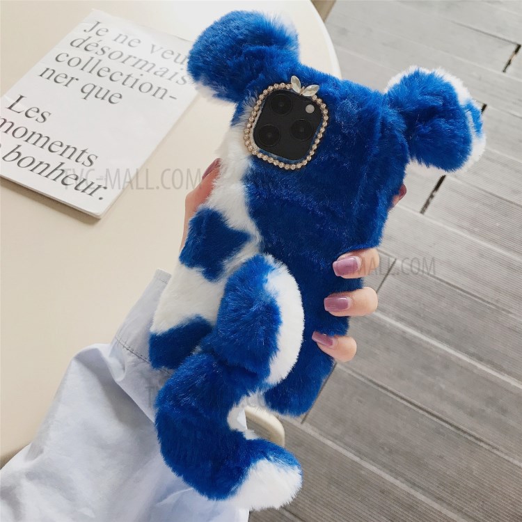 Bi-color Rat Shape Fur Coated Soft TPU Shell for iPhone 12 Pro/12 - Blue-1