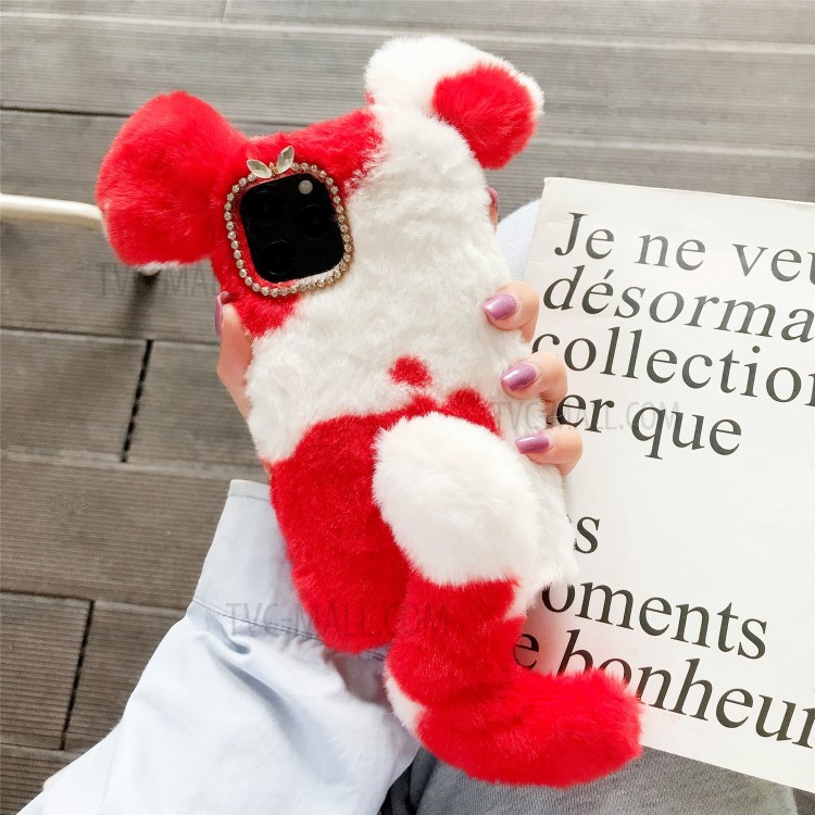 Bi-color Rat Shape Fur Coated Soft TPU Phone Case for iPhone 12 Pro Max 6.7 inch - Red-1